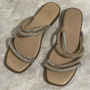 A New Day Women's Tan Strappy Sandals with Rhinestones